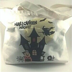 Halloween Bag Tote Treat Zipper Canvas Haunted House Large Colorful 16X1…